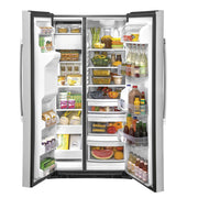 GE 25.1 Cu. Ft. Side-by-Side Refrigerator – Stainless Steel with External Ice & Water Dispenser with 1-Year Warranty