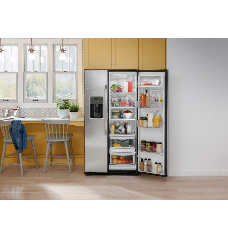 GE 25.3 Cu. Ft. Side-by-Side Stainless Steel Refrigerator with External Ice & Water Dispenser – Spacious, Stylish & Convenient with 1-Year Warranty