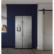 GE 25.1 Cu. Ft. Side-by-Side Refrigerator – Stainless Steel with External Ice & Water Dispenser with 1-Year Warranty