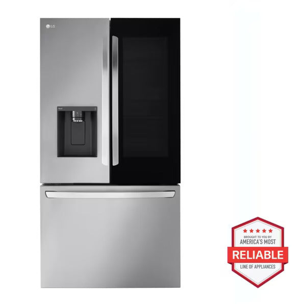LG 26 cu. ft. Smart InstaView® Counter-Depth MAX™ French Door Refrigerator – Dual Ice, Stainless Steel  | 1-Year Warranty (Model LRFOC2606S)