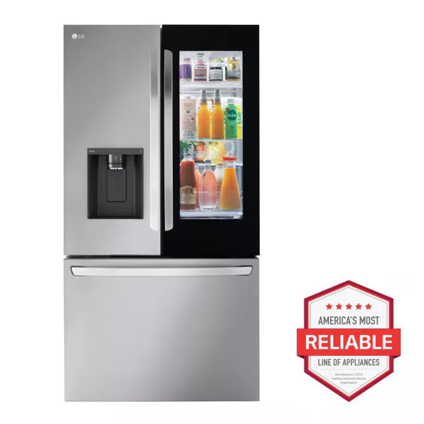 LG 26 cu. ft. Smart InstaView® Counter-Depth MAX™ French Door Refrigerator – Dual Ice, Stainless Steel  | 1-Year Warranty (Model LRFOC2606S)
