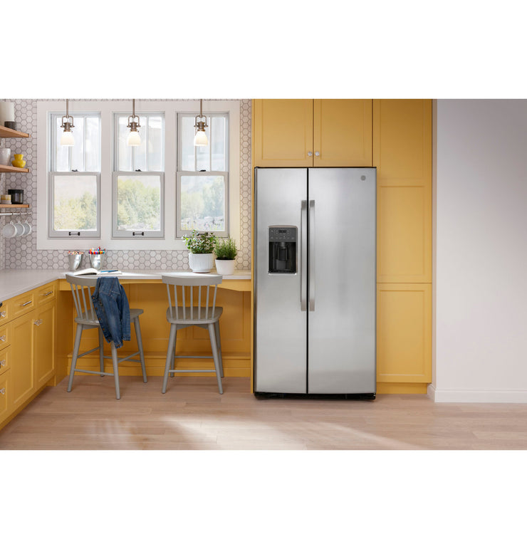 GE 25.3 Cu. Ft. Side-by-Side Stainless Steel Refrigerator with External Ice & Water Dispenser – Spacious, Stylish & Convenient with 1-Year Warranty