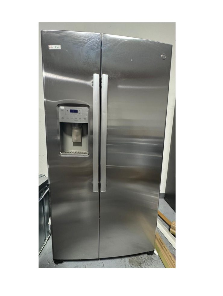 GE 25.1 Cu. Ft. Side-by-Side Refrigerator – Stainless Steel with External Ice & Water Dispenser with 1-Year Warranty