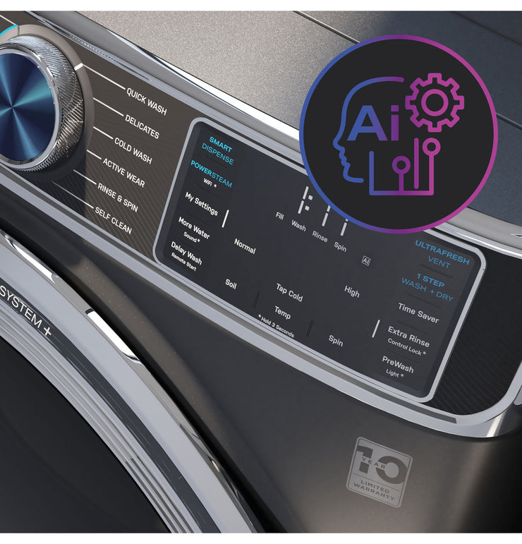 GE Profile 5.3 cu. ft Smart Front Load Steam Washer w/ UltraFresh Vent, Microban, SmartDispense 1-Year Warranty – Carbon Graphite (Model: PFW950SPTDS)