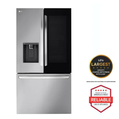 LG 26 cu. ft. Smart InstaView® Counter-Depth MAX™ French Door Refrigerator – Dual Ice, Stainless Steel  | 1-Year Warranty (Model LRFOC2606S)