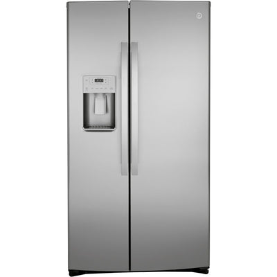 GE 25.1 Cu. Ft. Side-by-Side Refrigerator – Stainless Steel with External Ice & Water Dispenser with 1-Year Warranty