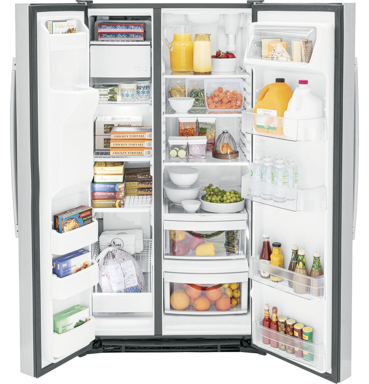 GE 25.3 Cu. Ft. Side-by-Side Stainless Steel Refrigerator with External Ice & Water Dispenser – Spacious, Stylish & Convenient with 1-Year Warranty