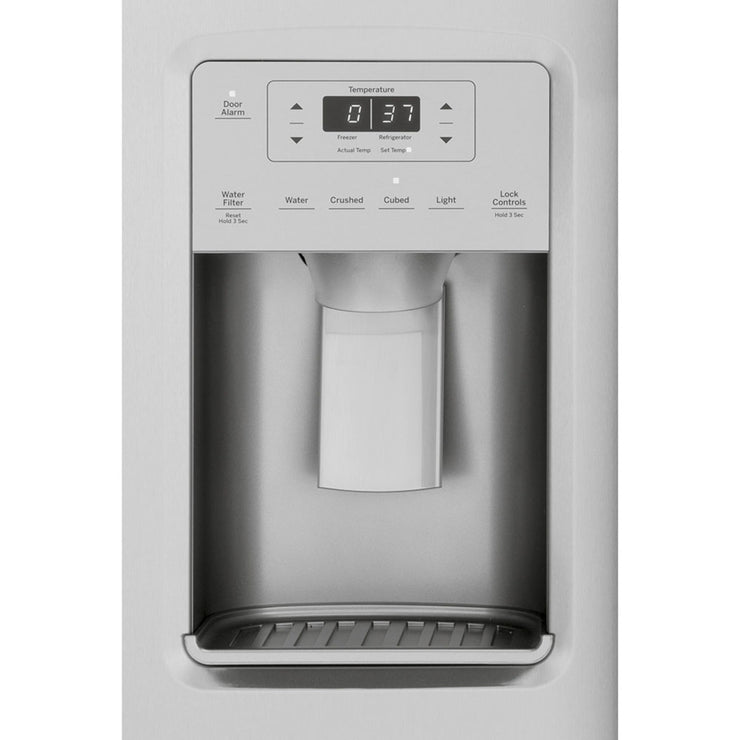 GE 25.1 Cu. Ft. Side-by-Side Refrigerator – Stainless Steel with External Ice & Water Dispenser with 1-Year Warranty